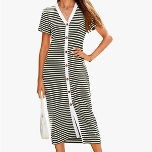 Striped green and White Midi Dress